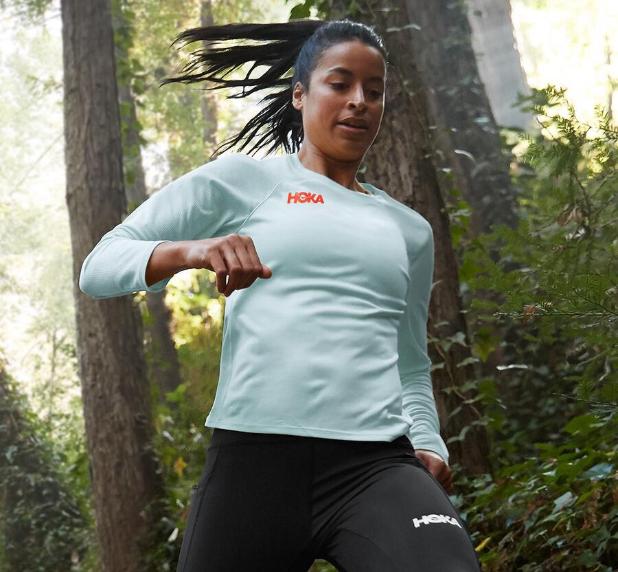 Hoka One One Top Kadın Mavi - Performance Long Sleeve - DK9874026